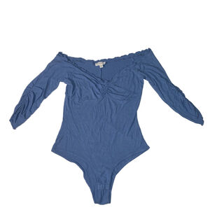 Women's Dance & Marvel Blue Ribbed Off-Shoulder Bodysuit M
